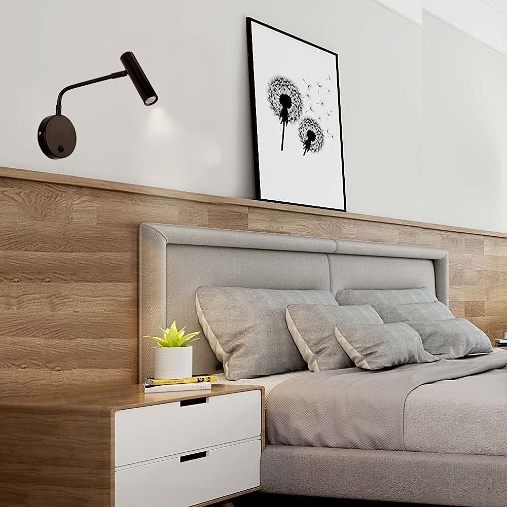 Generic Moderne Wandleuchte Wandleuchte mit Schalter, LED 3W Warmweiß Metall Schlafzimmer Nacht Leselampe, Wohnzimmer Korridor Wandhalterung,Schwarz