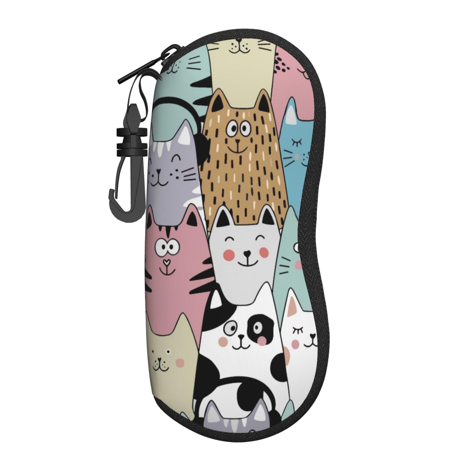 Yuaoeur Unisex Colorful Cat Glasses Case Eyeglass Sunglasses Pouch Neoprene Soft Bag With Zippered For Men Women Durable Portable