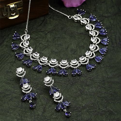 Rhodium-Plated American Diamond Necklace & Earrings Set