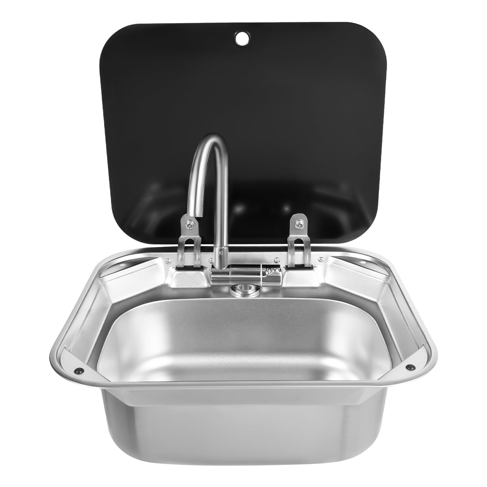 RV Caravan oder Boot Lavabo de mano de acero inoxidable, rectangular RV Camping Fregadero con grifo de acero inoxidable con tapa para caravana compatible con RV Camper Autocaravana