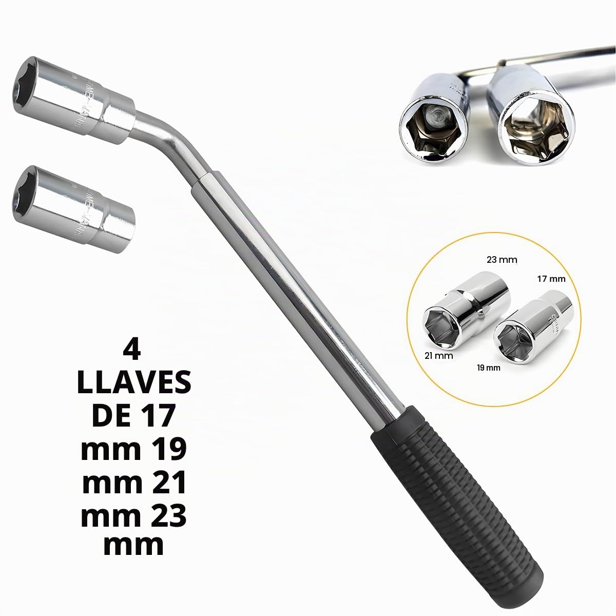 CGEAMDY Llave de Rueda Universal, Telescópica, Mango Extensible, Bujes de Varias Tallas, Llave de Tornete para la Eparación de Neumáticos de Caravana de Camión Vehículos