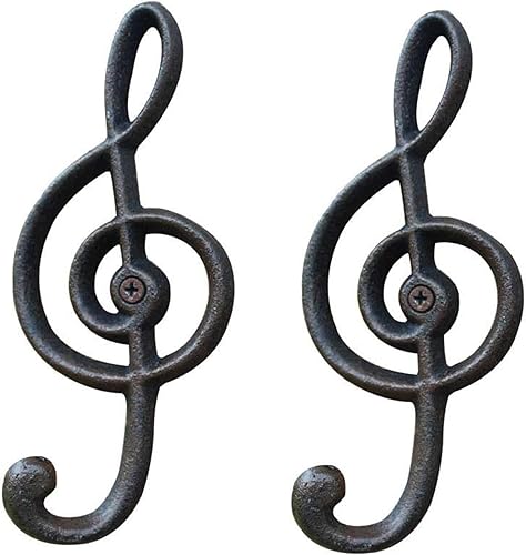Paquete de 2 ganchos decorativos de pared, ganchos de pared de notas musicales, gancho individual de hierro fundido negro para el hogar, cocina, al
