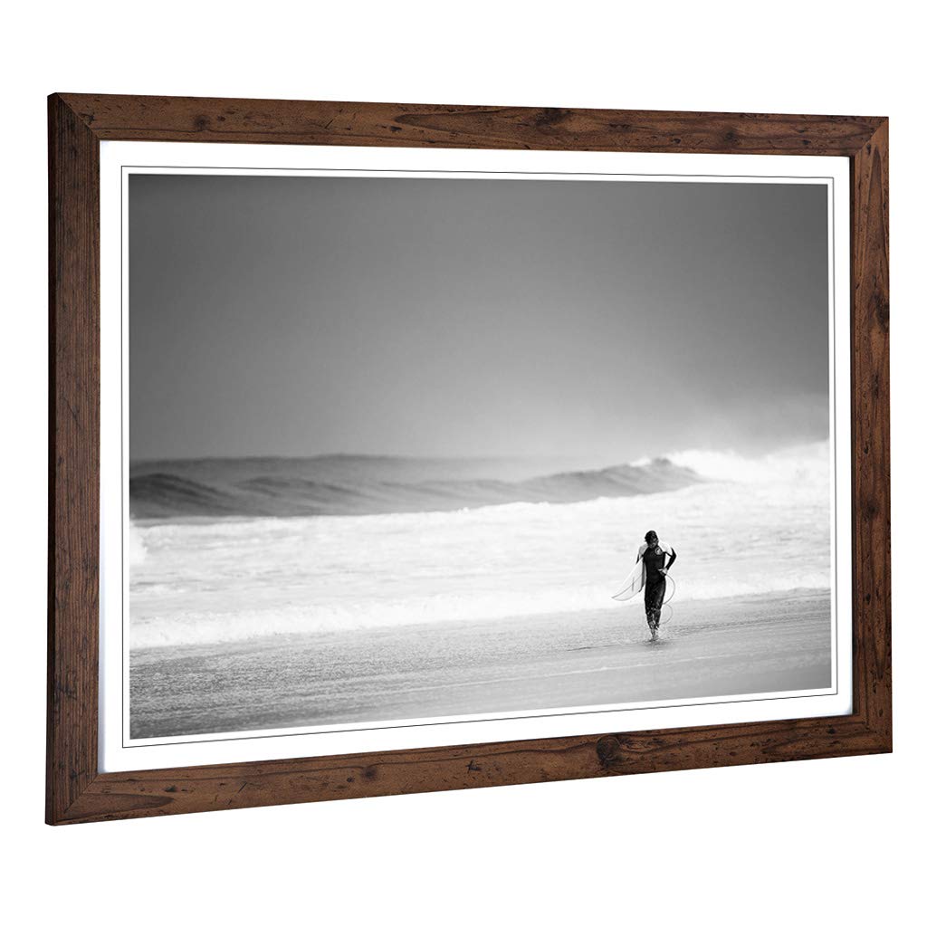 Big Box Art Framed Print of Surfer Surfboard Surfing Seascape (2) Design | Wall Art Picture | Home Decor for Kitchen, Living Room, Bedroom, Hallway, Walnut, A2 / 24.5x18 Inch / 62x45cm