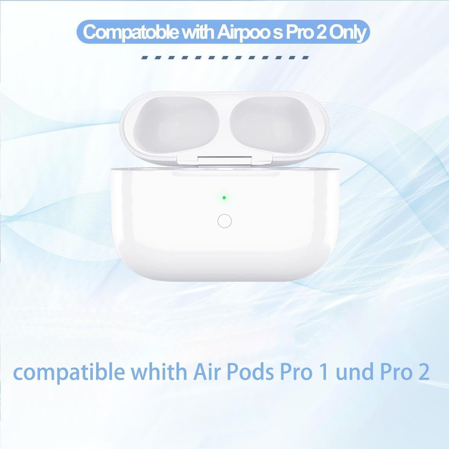 USB-C - Custodia di ricarica wireless compatibile con Airpods Pro 1 e 2 generazione, sostituzione della custodia di tipo C, ricarica con pulsante di accoppiamento compatibile