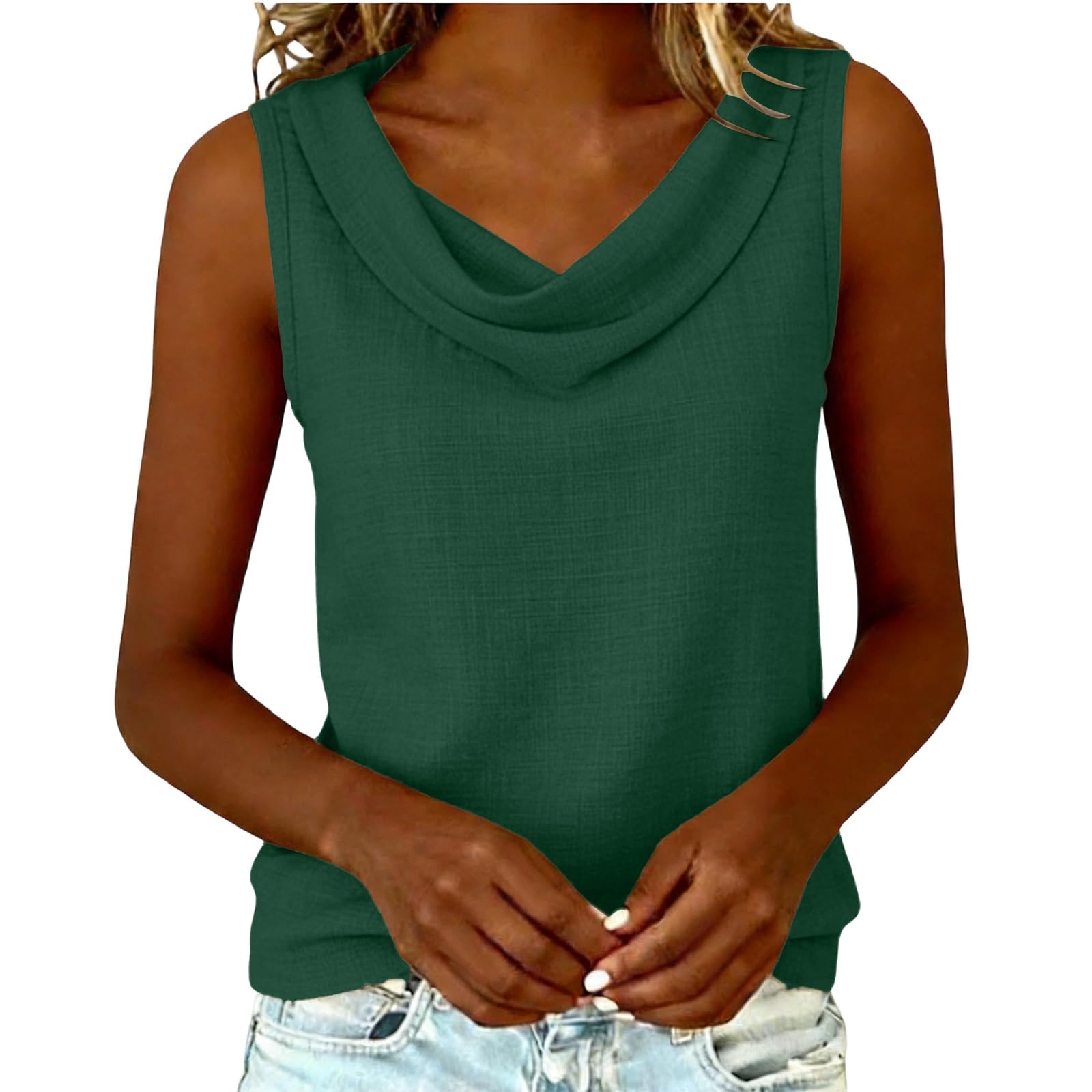 Débardeurs Femme en Lin Debardeur Coton Femme Col Drape Chic et ÉLégant Chemise et Blouses Mode Vetement Funky Haut Décontracté sans Manches Soirée Business Top