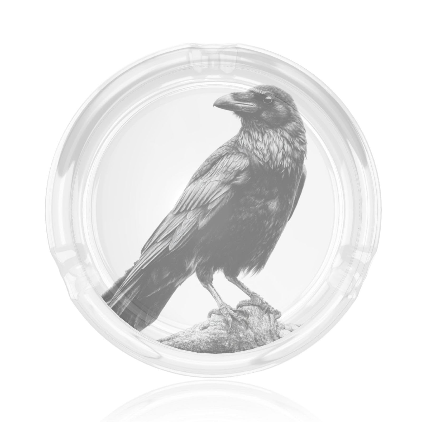 Crow Perched On A Rock Glass Ashtray For Cigarettes Ash Trays Case For Home Office Decor