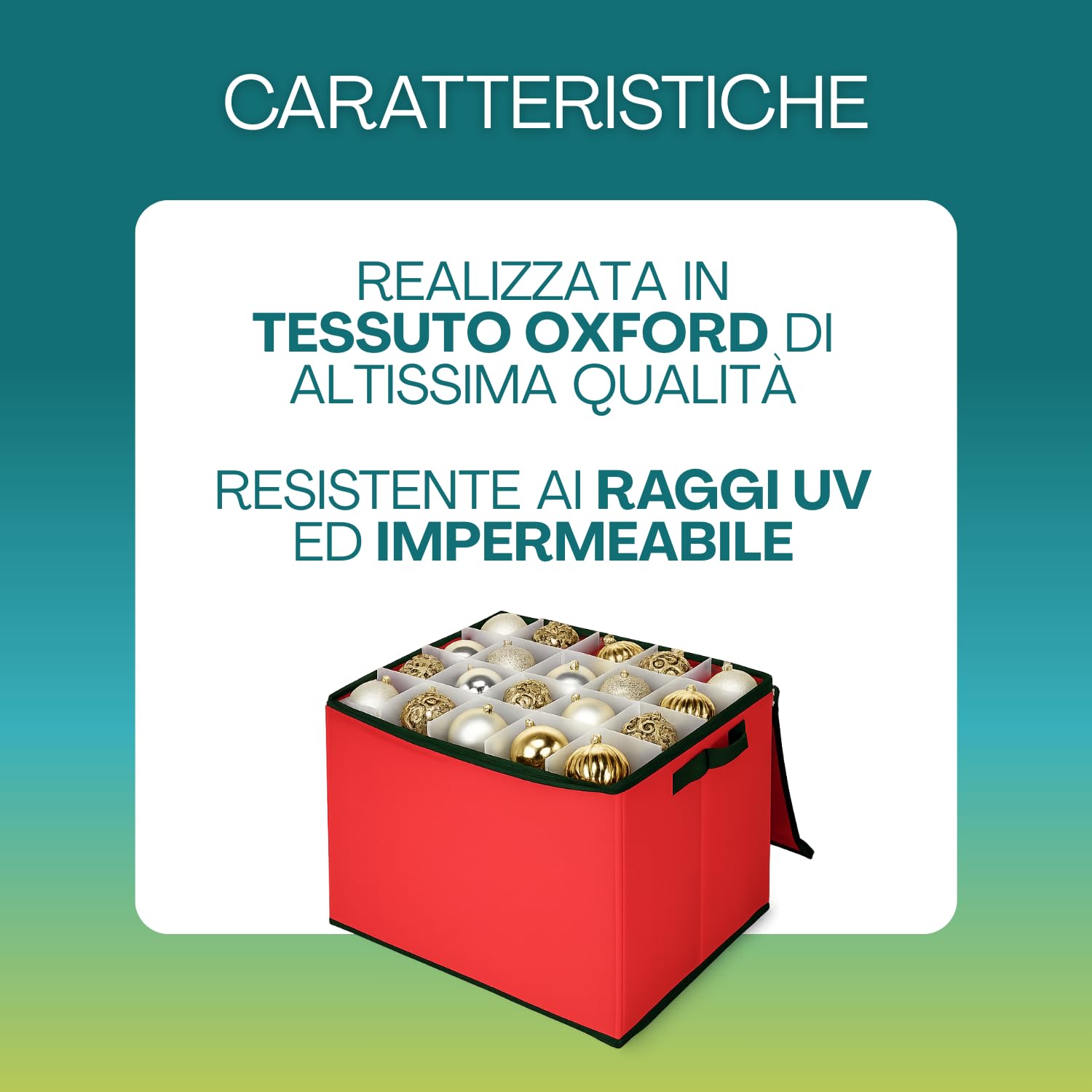 PALUPLUS Scatola Porta Palline di Natale, Misura 43x35x35 cm, fino a 80 Scomparti Modulabili, Contenitore Organizer con Cerniera e Maniglie, Custodia Impermeabile, Box per Addobbi Natalizi -7977C
