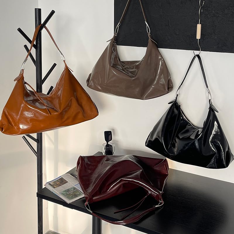 Image of Burgundy Purse Large Tote Bags for Women Hobo Bag Vegan Leather Tote Bag Aesthetics Bag