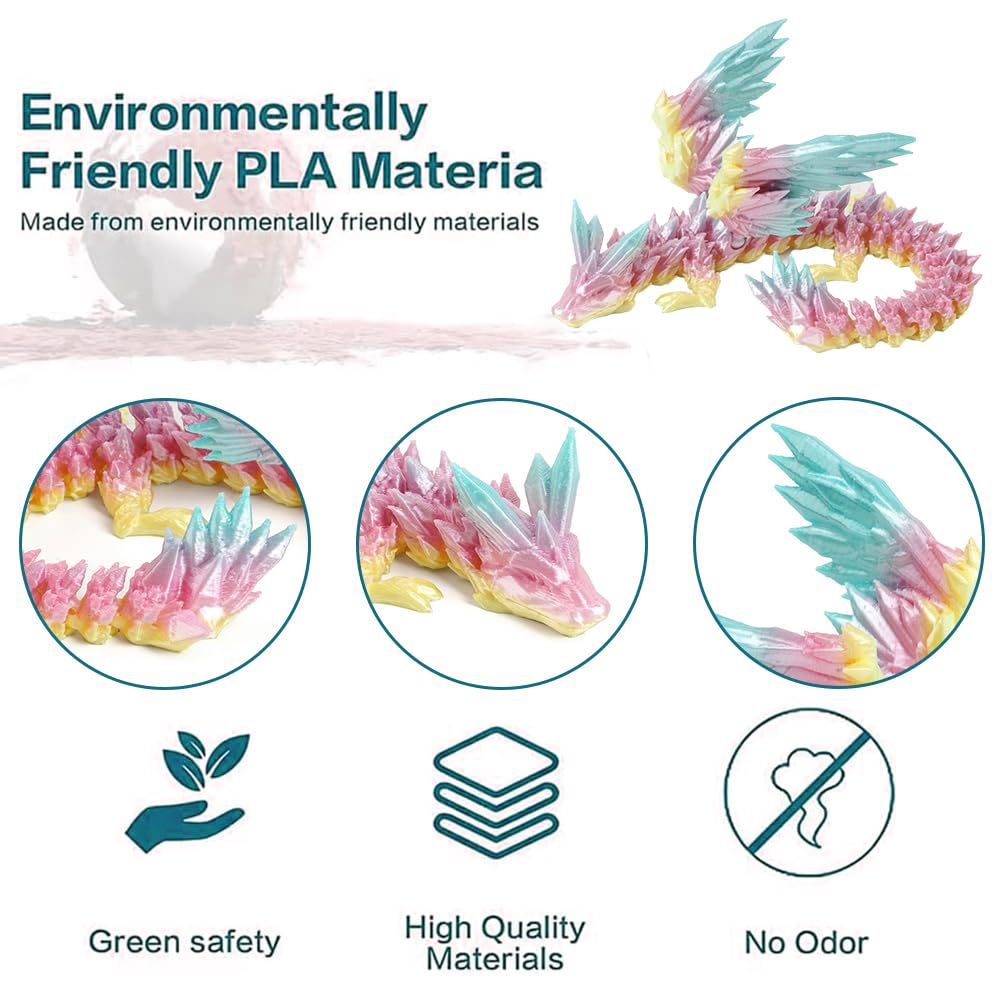 3D Printed Dragon, Articulated Dragon Crystal Dragon, Mystery Flexible Joints Dragon Fidget Toy, Home Office Executive Desk Toys Gift for Kids Adults (Rainbow Color random) - Image 3