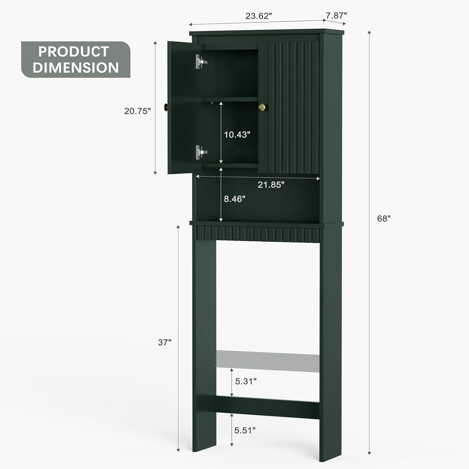Over The Toilet Storage Cabinet, Above The Toilet Storage with Fluted Panel Doors and Soft Hinges, Over Toilet Bathroom Organizer Spacesaver Rack (Forest Green)
