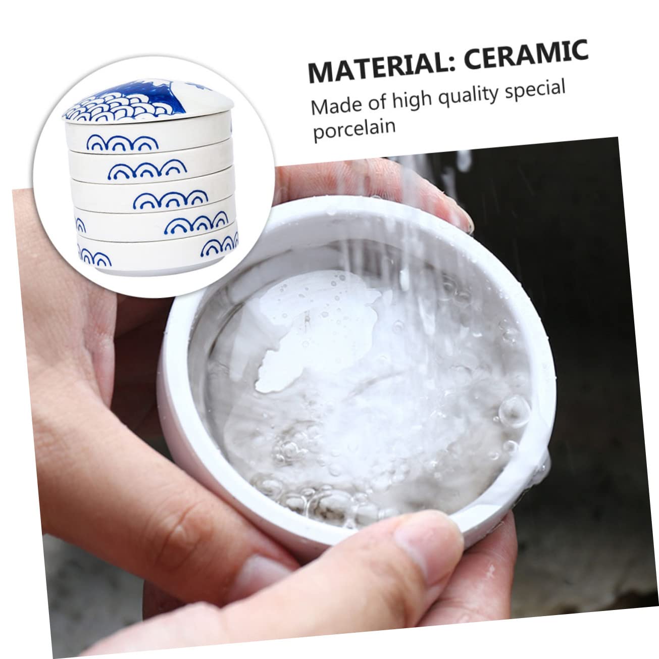 Housoutil Ink and Watercolor Paint Tray 5-Layer Blue Porcelain Palette for Artists and Boys and Girls