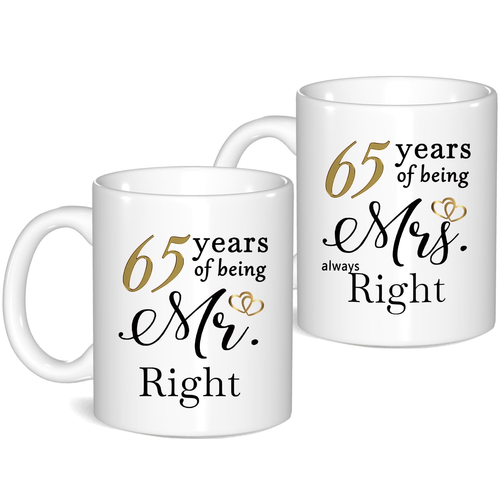 JOUWUI 65 Year Anniversary Coffee Mugs Set of 2, 65th Anniversary Wedding Gifts for Wife Husband Parents Grandparents Men Women Him Her, 65 Year Valentines Engagement Couple Cups — image 1