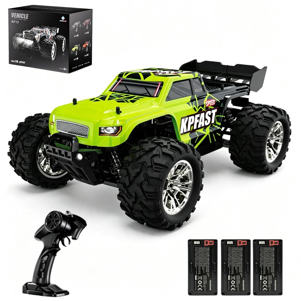 X-Verse KF13 1:16 Coche teledirigido, Coche RC Impermeable, 30 KM/H 4WD RC Alta Velocidad Offroad con Motor de Escobilla de Carbón para Adultos, 3 Baterías (Verde)