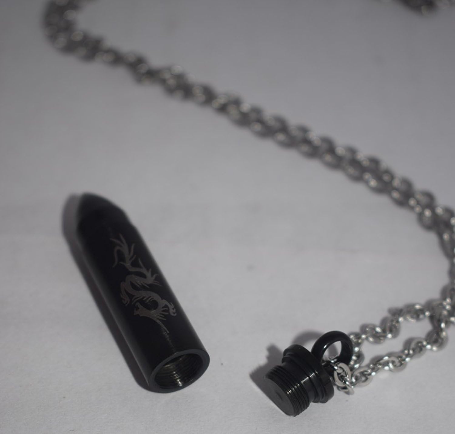 Stainless Steel Dragon Bullet Cremation Keepsake Memorial Ash Urn Necklace - Free 22 Inch Chain (Black) - Image 2