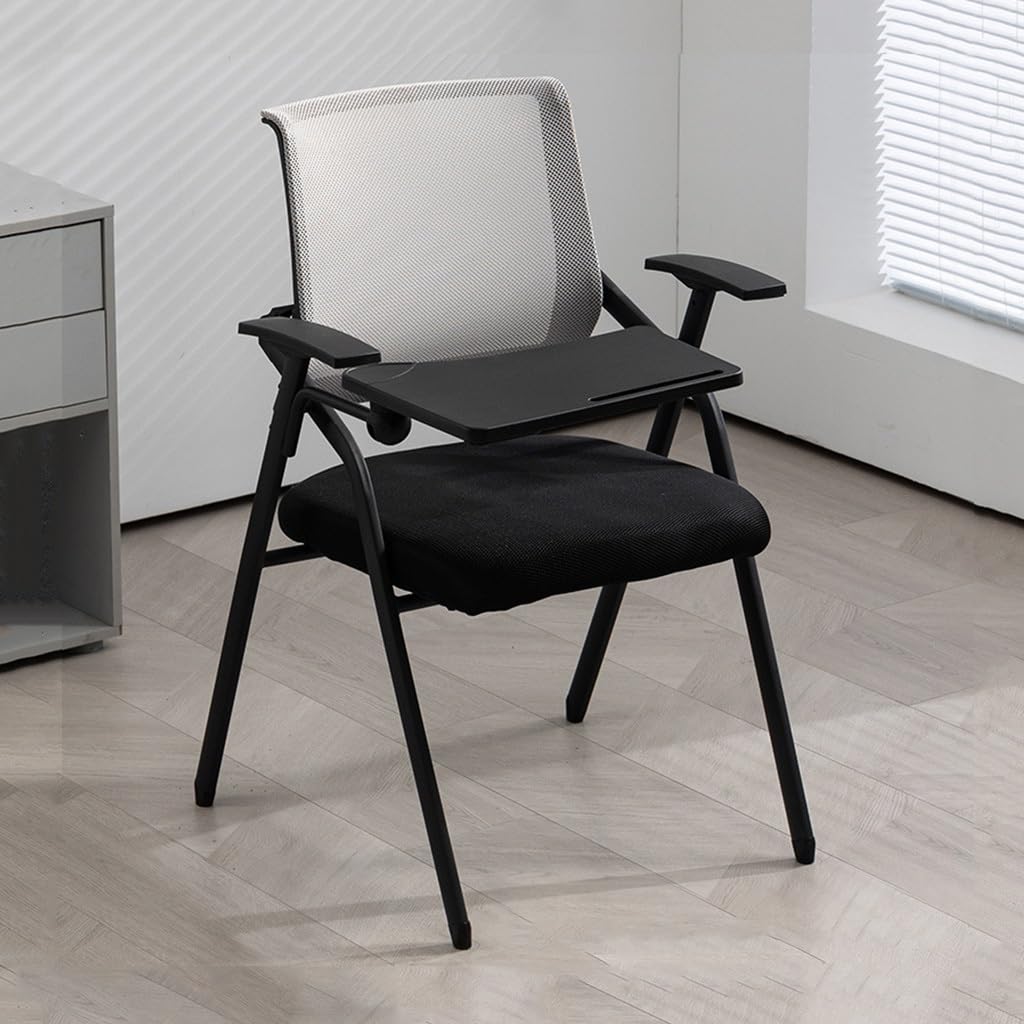 MYUYEE Tablet Arm Chair Mesh Office Chair With Lumbar Support,Classroom Chair With Desk Attached,Foldable Chair Nesting Stacking Chairs Meeting For Training Waiting (Light Grey)