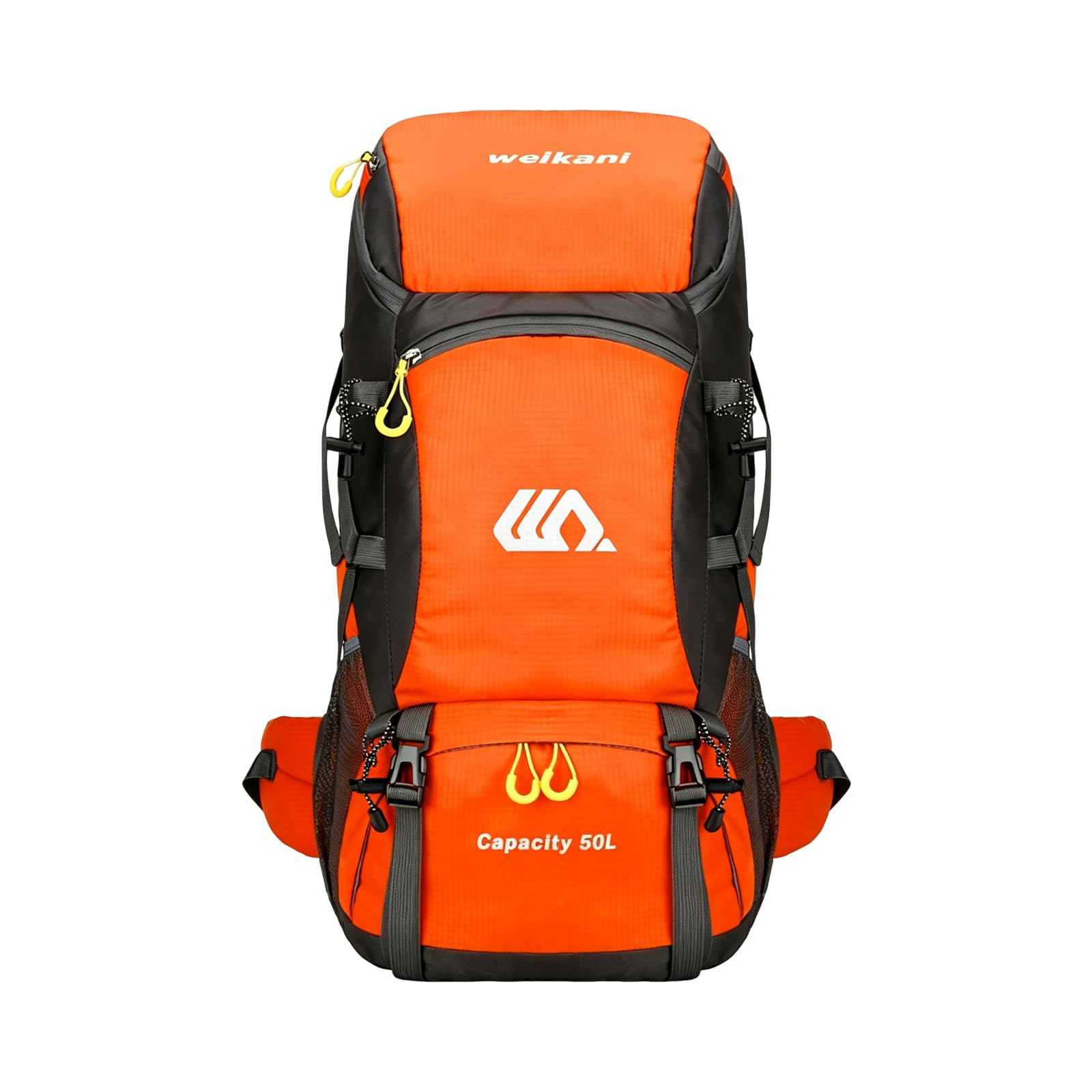 Zaino da Trekking 50L Zaino da Giorno Idrorepellente in Nylon Zaini Campeggio con Cinghie Riflettenti Vani Multipli Backpack Viaggio Arancione