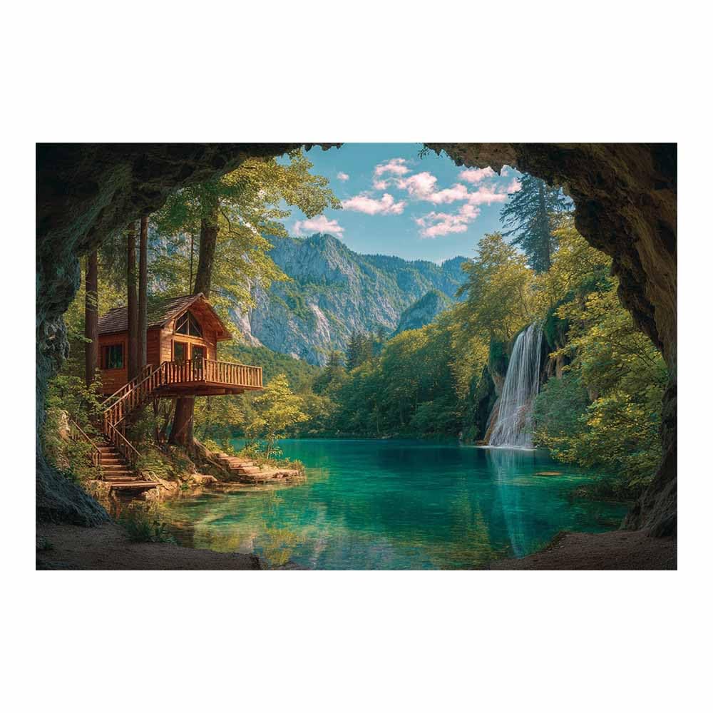 HOQIU Vintage wall art Sunset Lake Campfire decorative painting, wall art, for Living Room Bathroom Bedroom Kitchen Decoration.(Multicolor)-30x40cm Unframed