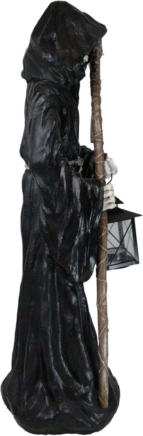 Ebros Large 23.5" Tall Memento Mori Time Waits for No Man Grim Reaper Holding Scythe and Glass Lantern Case for Votive Candle Statue Deadly Wraith Harvesting Lost Souls Halloween Patio Decor