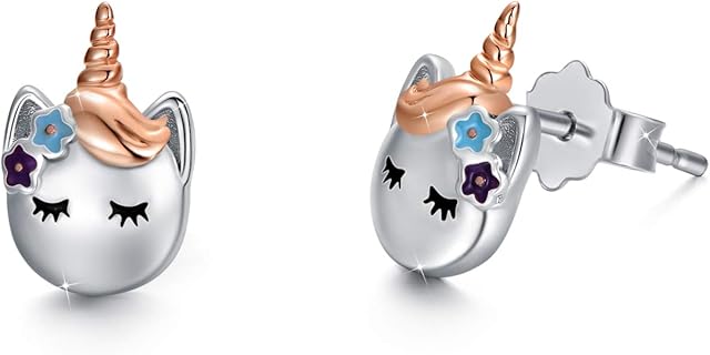 Unicorn Earrings 925 Sterling Silver Cute Dazzling Colorful Flower Unicorn Stud Earrings for Adorable Birthday Gift for Tiny Princess,Daughter and Unicorn Lovers