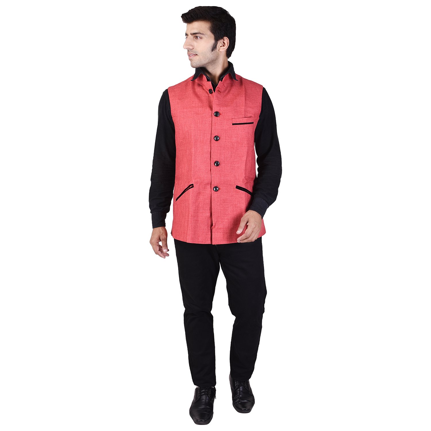 veera paridhaan Men's Solid Pink Jute Nehru Jacket-picture-18