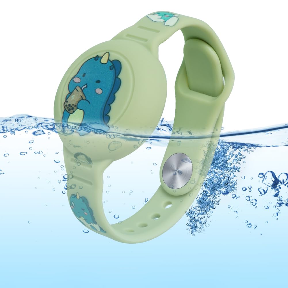 AXFEE Pulsera Compatible con Airtag - 2 Piezas de Silicona para Niños, Funda Protectora Ajustable Antipérdida, Impermeable (Nuevo Unicornio + Dinosaurio, Airtag No Incluido) - 5