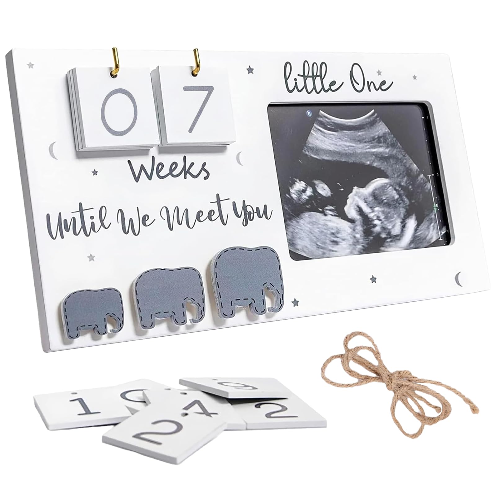 Wooden Baby Scan Photo Frame with Countdown Calendar Ideal Pregnancy Announcement Mum to Be Gifts Gender Reveal First Year Photos Frames