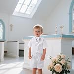 Booulfi Christening Baptism Des costumes de garçon blanc à manches longues, 5 pcs Vêtements de bébé garçon Combinaisons de tout-petit