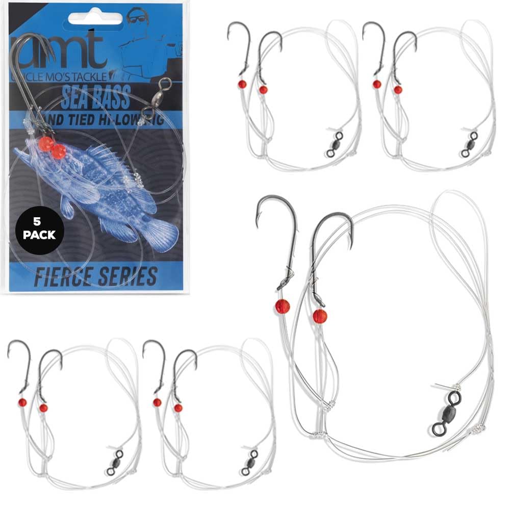 Uncle Mo’s 1, 5 &10 Pack Options - Sea Bass Rigs for Saltwater - Hi/Lo – Mustad Size 3/0 Bait Hook - 60lb Heavy Duty - Hand Tied - Fluke & Porgy with 80lb Swivel & Sinker Loop at The Bottom