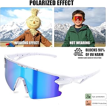 Youth Baseball Sunglasses for Boys Girls Kids Sports Sun Glasses Softball Cycling UV400 Protection Ages 3-14