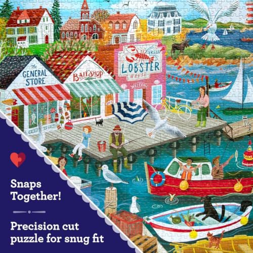 Image of eeBoo New England Wharf 1000 Piece Square Jigsaw Puzzle, 23 inch x 23 inch