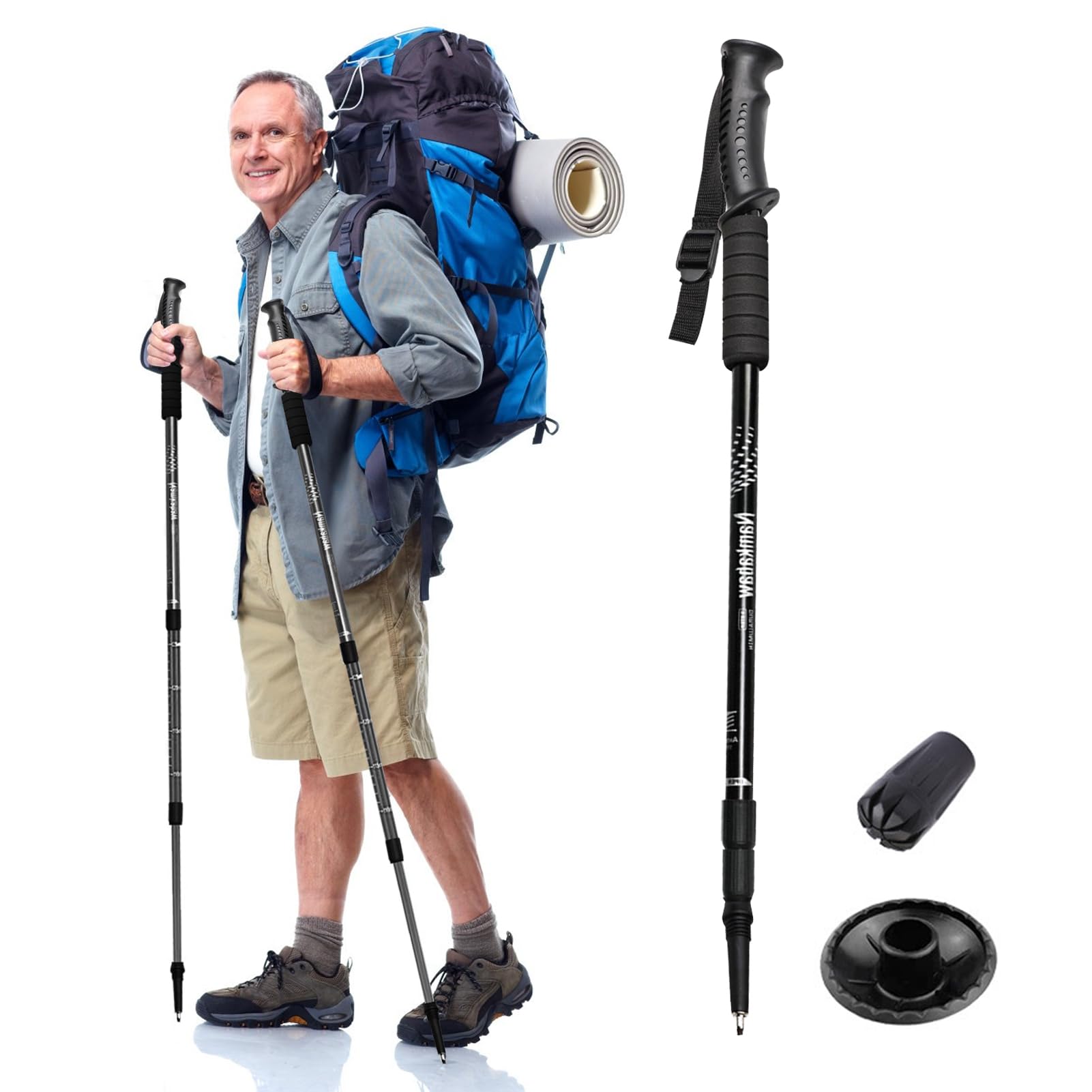 Beauenty Folding Trekking Pole, Telescopic Hiking Poles, Outdoor Hiking Stick with Quick Adjustable Locks, Ultralight Walking Poles for Men and Women