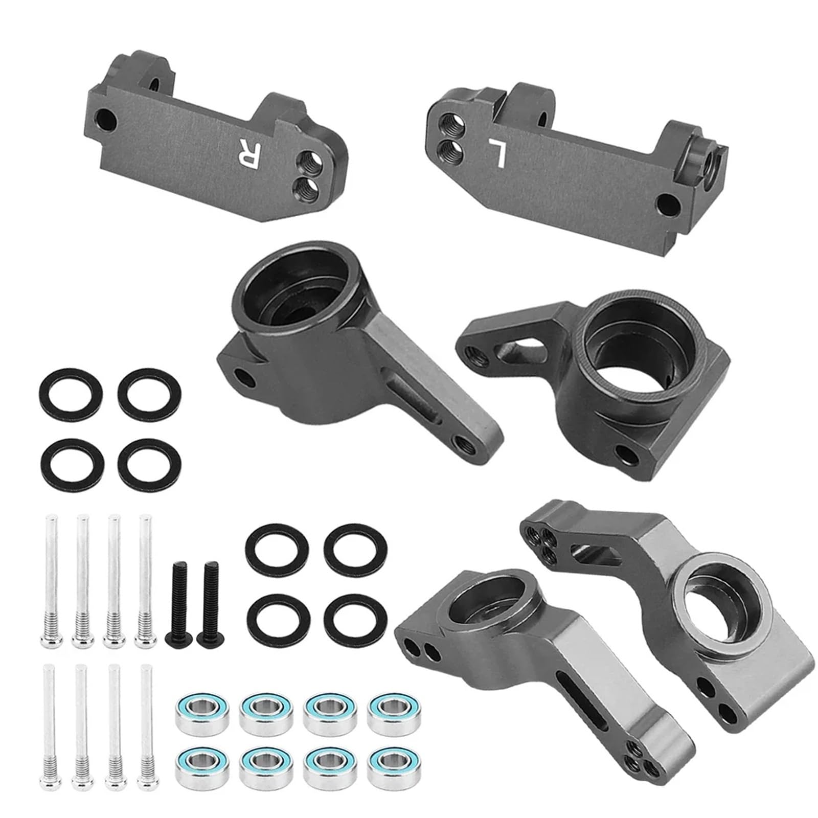 Mangueta dirección para Traxxas para Slash 4X4 2WD 1/10 Bloque Rueda Dirección Aleación Metal Soporte Eje C-hub con Kit Rodamiento Bolas Pieza Coche RC(Gray)