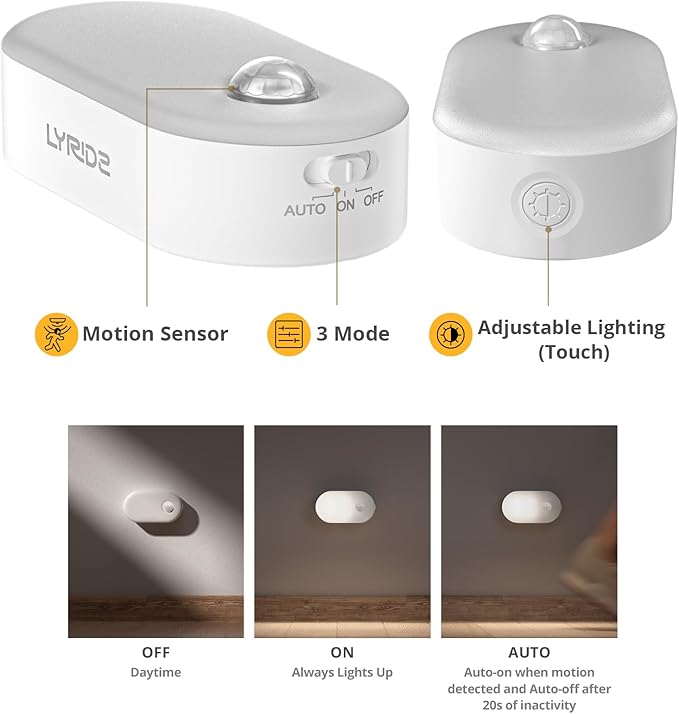 Lyridz Lyridz Rechargeable Motion Sensor Night Light, Cool White LED Stick-on Closet Light with Dusk to Dawn Sensor, 1-20LM Stepless Adjustable Brightness for Bedroom, Wall, Kitchen, Stairs, Hallway, 2-Pack photo 6