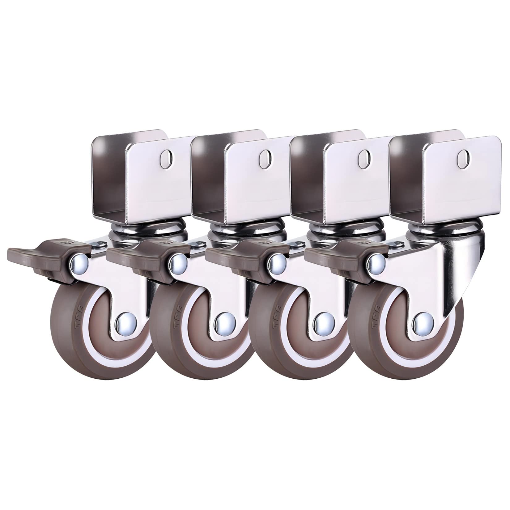 Roulettes pivotantes avec freins en caoutchouc TPE | Lot de 4 supports en U pour meuble et lit bébé