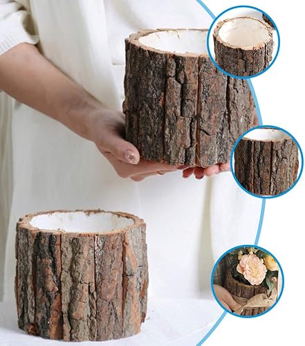 Miniatura 10 de Hemoton Macetas rústicas para suculentas, macetas de cactus, árbol de madera, tronco, tocón, maceta, hierbas, cactus, bonsái, decoración para el