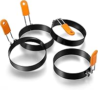 Vista 1 de Patelai Juego de 4 anillos profesionales para panqueques, de acero inoxidable, con mango de silicona naranja para desayuno, tortitas (4 pulgadas)