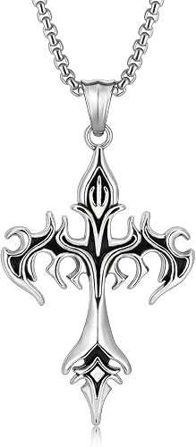 Cross Necklace for Men Silver Cross Chain for Men Gothic Cross Pendant Mens Cross Necklaces Stainless Steel Cross Necklace for Women Goth Necklace Christian Jewelry