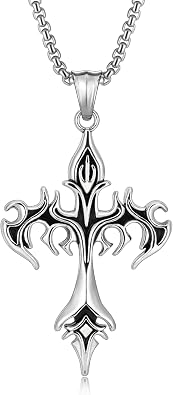 Cross Necklace for Men Silver Cross Chain Stainless Steel Pendant for Women Goth Necklace Gothic Christian Jewelry