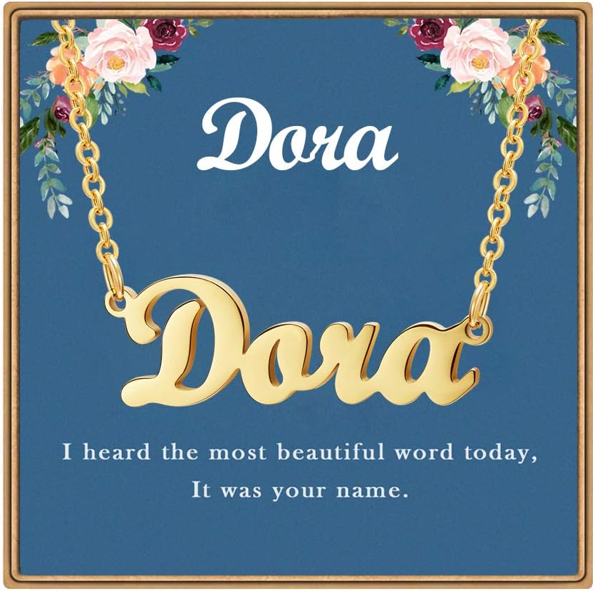 - Ldurian Custom Name Necklace, Personalized Name Plate Pendant Necklace Pre Gifts, Charm Pre-made Jewelry for Mom Mama Birthday Anniversary
