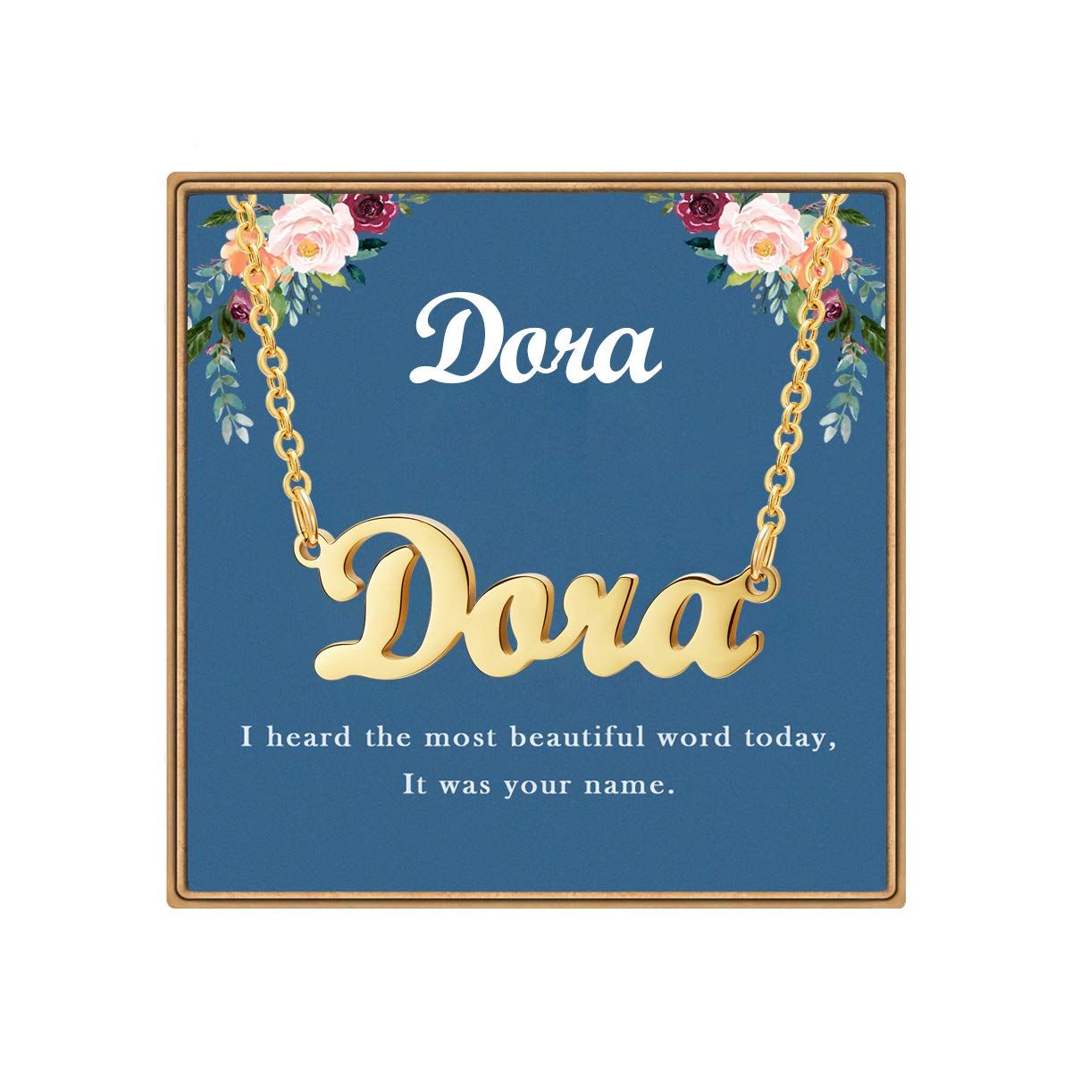 Ldurian Custom Name Necklace Personalized | Name Pendant Necklace Christmas Gifts | 14K Gold Dainty Name Plate Charm Necklaces for Birthday