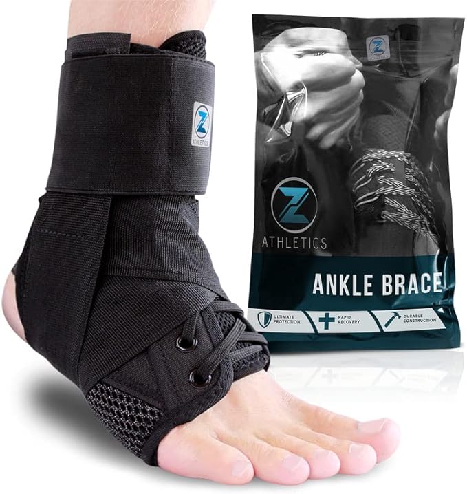 Z ATHLETICS Zenith Ankle Brace, Lace Up Adjustable Support – for Running, Basketball, Injury Recovery, Sprain! Ankle Support Wrap for Men, Women, and Children (Black, Medium)