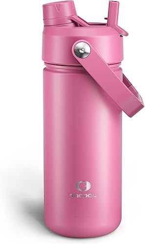 Miniatura 103 de ENCOOL Botella de agua aislada con popote, de acero inoxidable, a prueba de fugas, sin BPA, al vacío de doble pared que se mantiene fría durante 24