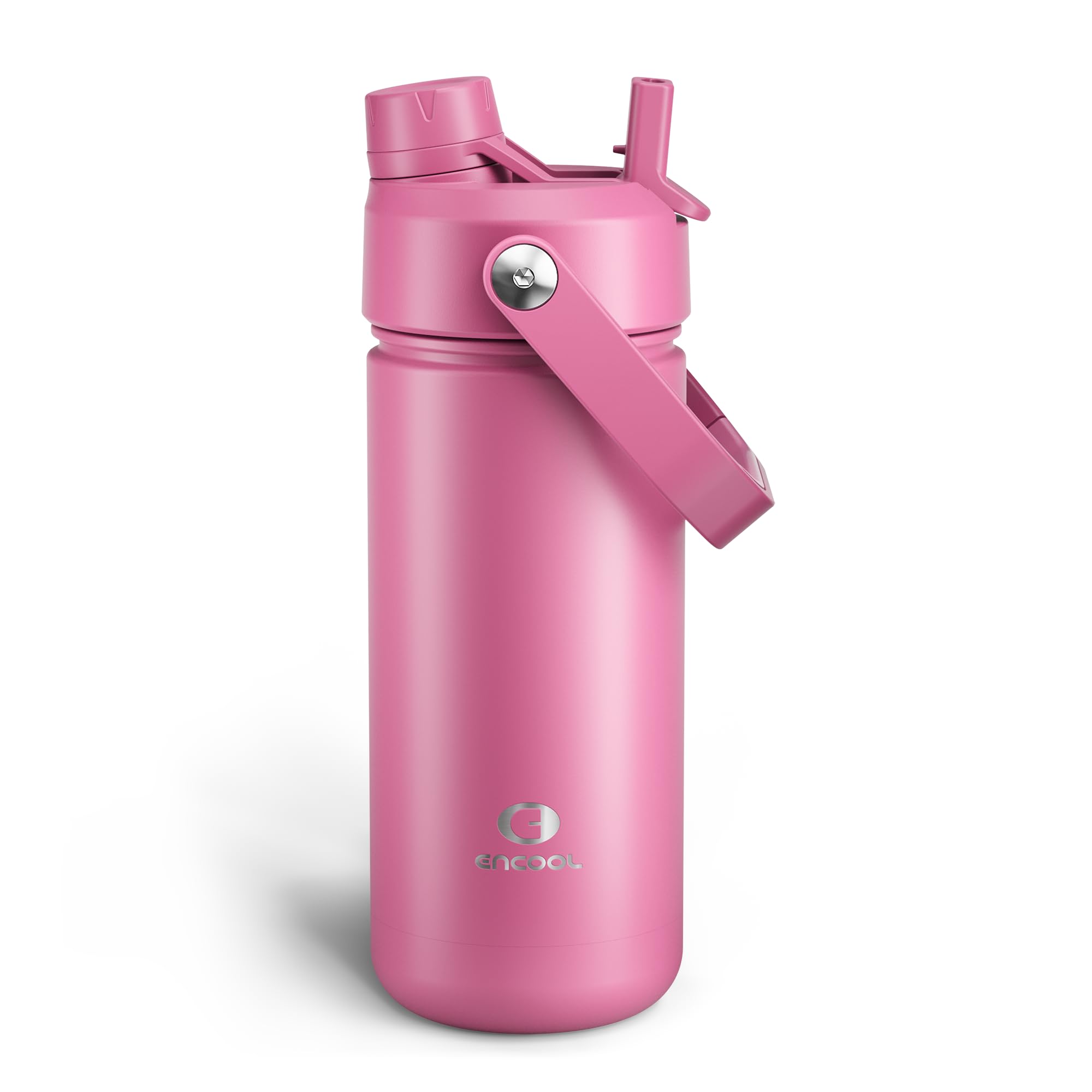 ENCOOL Insulated Water Bottle with Straw Stainless Steel Water Bottle, Leak-Proof, BPA-Free, Double Wall Vacuum Keeps Cold for 24 Hours for Sports, Travel, School (18 oz, Turkish Rose)