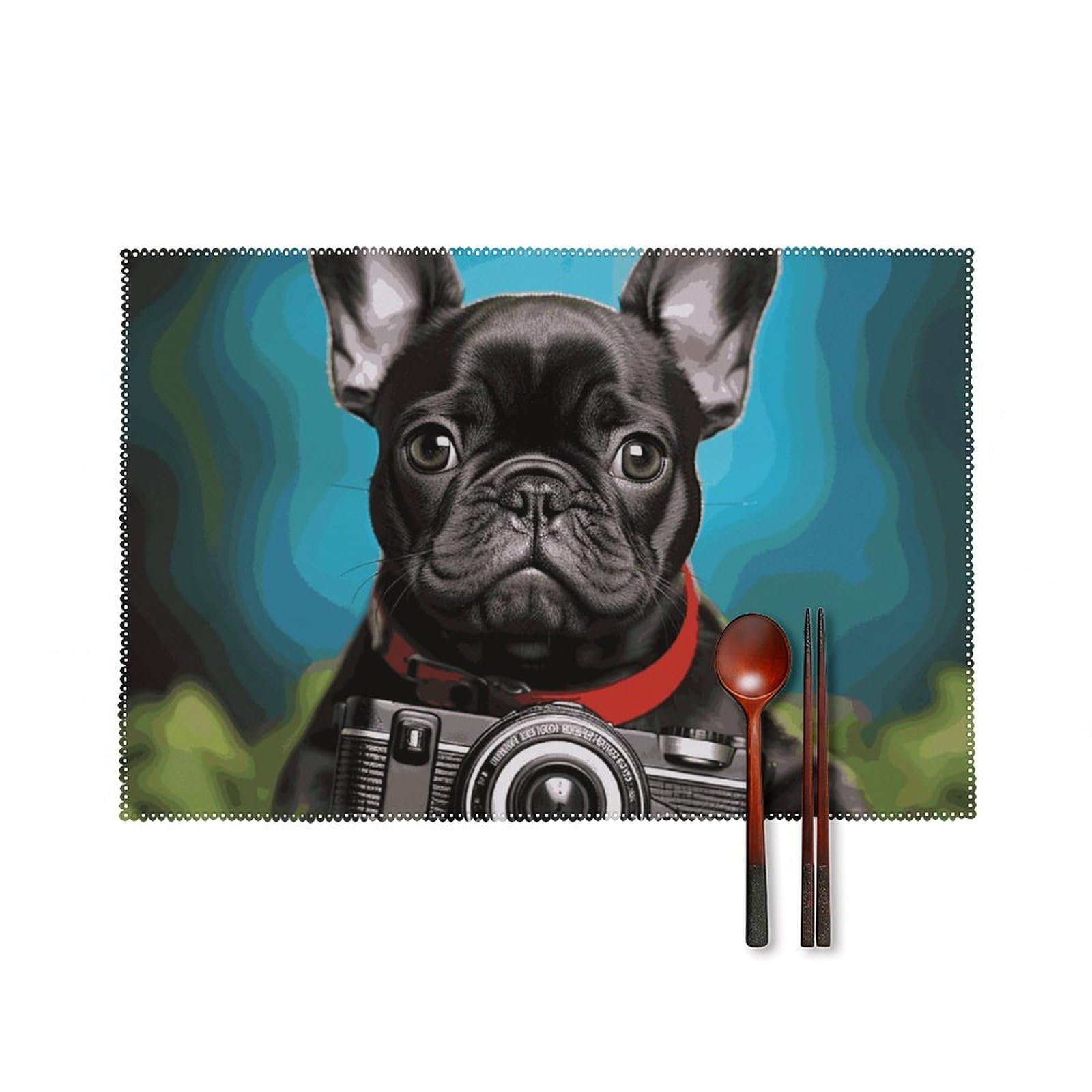 Set de table bouledogue français facile à nettoyer lot de 6 toile