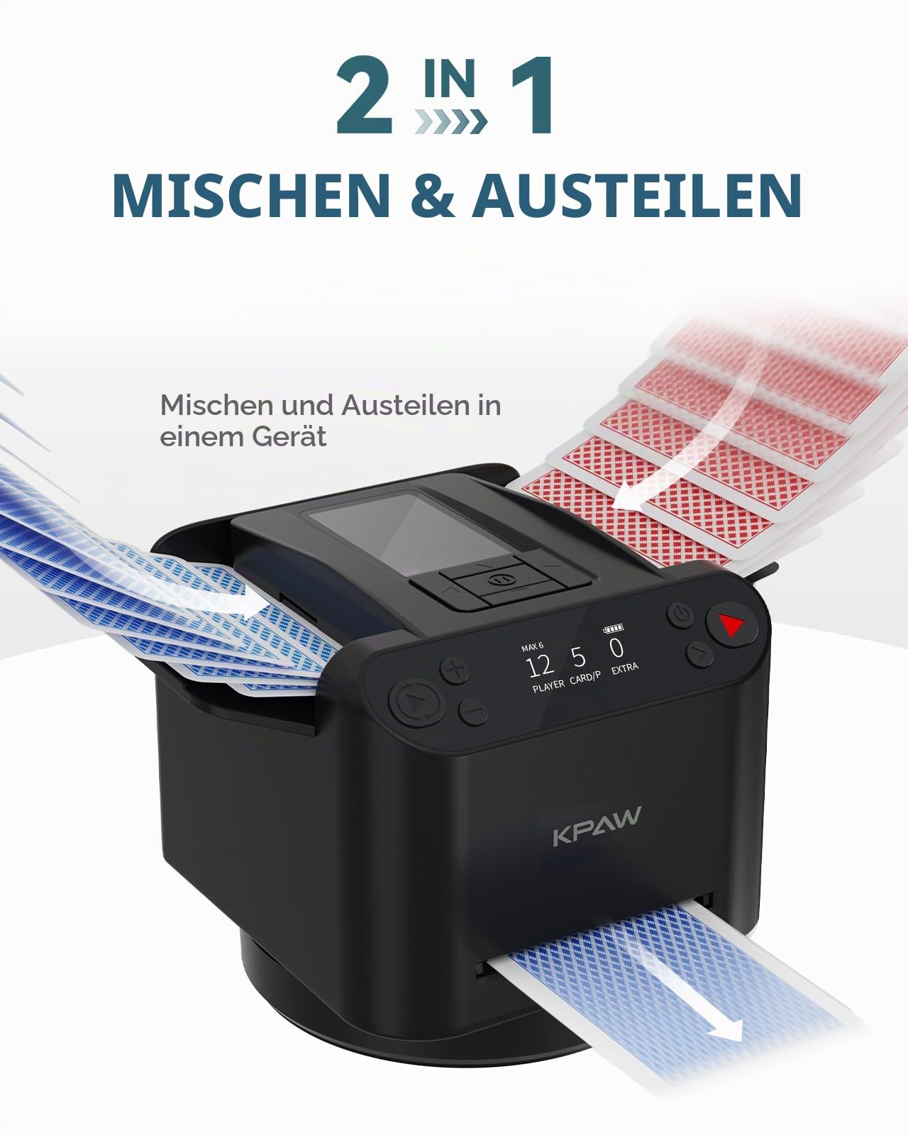 KPAW Automatischer Kartenmischer und Austeiler 360° Drehung für 1–2 Decks 4 Fernbedienungen Wiederaufladbar Leise Poker