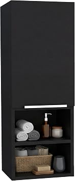 Tuhome Mila 32.2 in Bathroom Storage Cabinet, Wall Mounted with One Door and Two Open Shelves, 11.8 x 10 x 32.2 in, Black