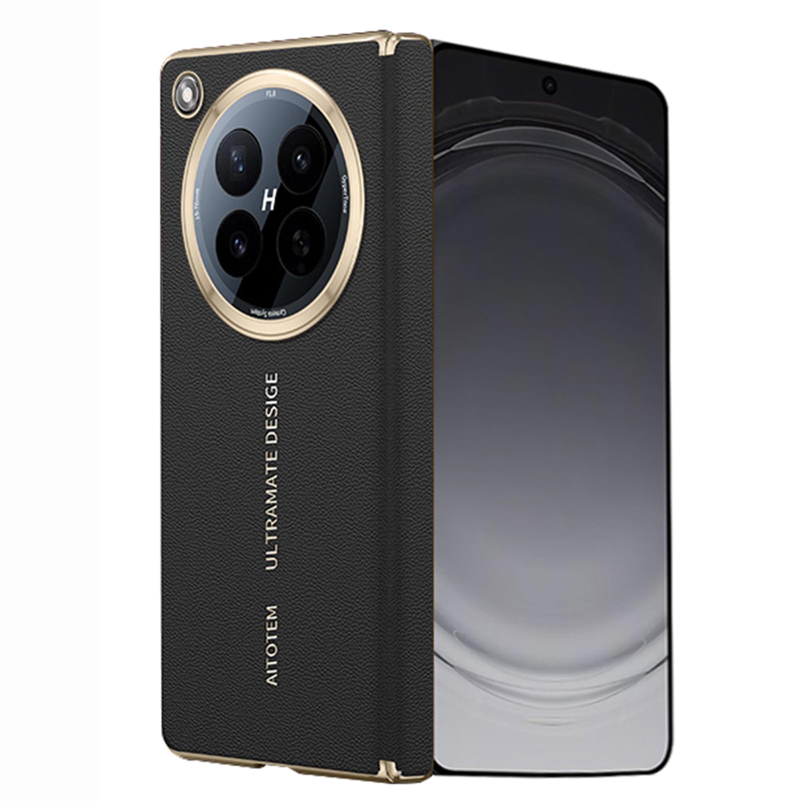 LUOTANL Magnetic Case for Oppo Find N6, Support Wireless Charging Leather Cover Hinge Shockproof Electroplated Gold Edge Cases,Black,N6