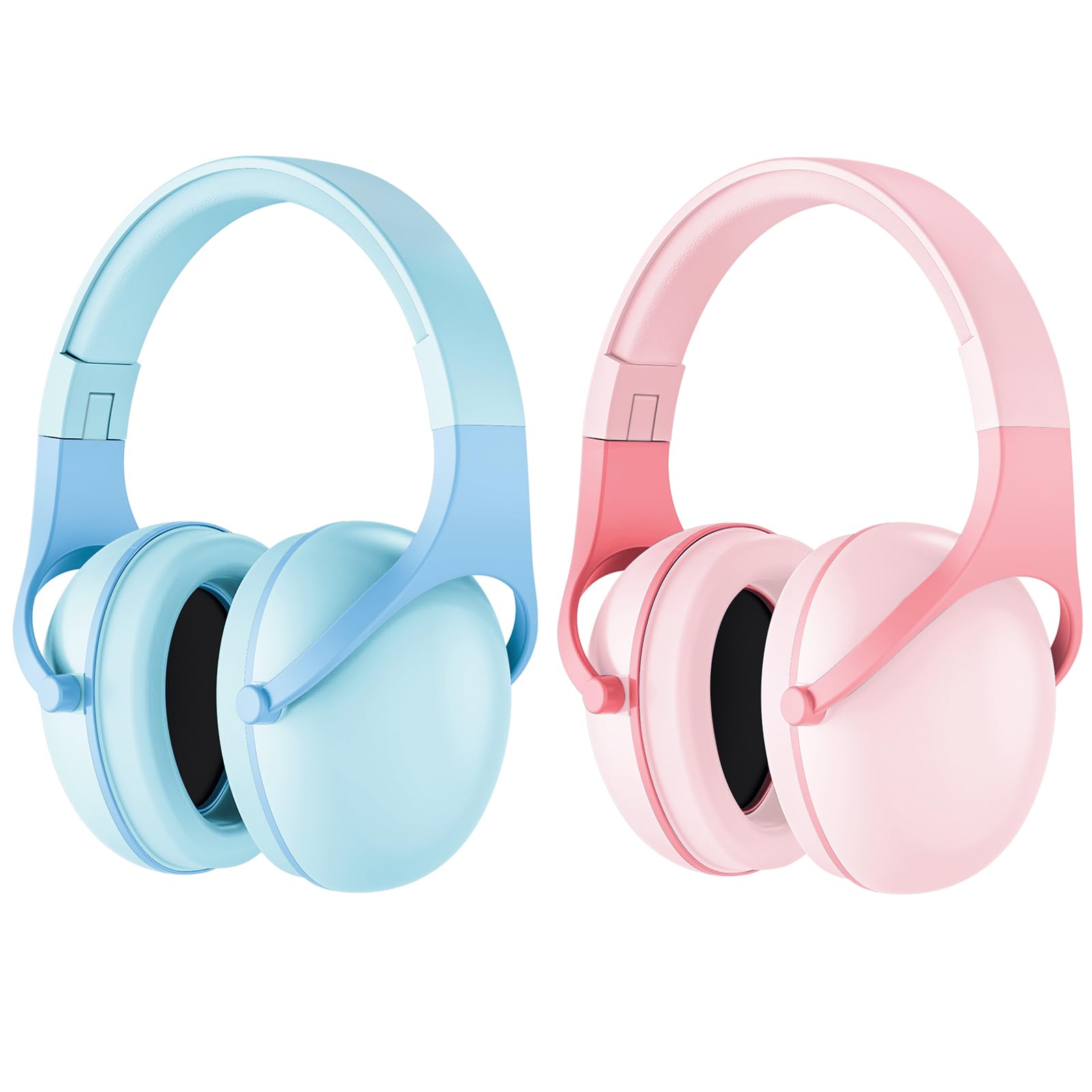 [ProCase] 2個入り 子供用 防音イヤーマフ 遮音 調整可能なヘッドバンド付き 耳カバー 耳あて 聴覚保護ヘッドフォン、ノイズ減少率：NRR 24dB - ピンクスカイブルー