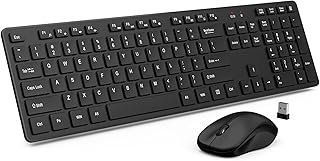 Wireless Keyboard and Mouse Combo, Choiana 2.4G USB Quiet Cordless Mouse Keyboard Set Ergonomic Full Size with Number Pad & Long Battery Life, for Computer Laptop PC Windows Mac Chrome OS, Black