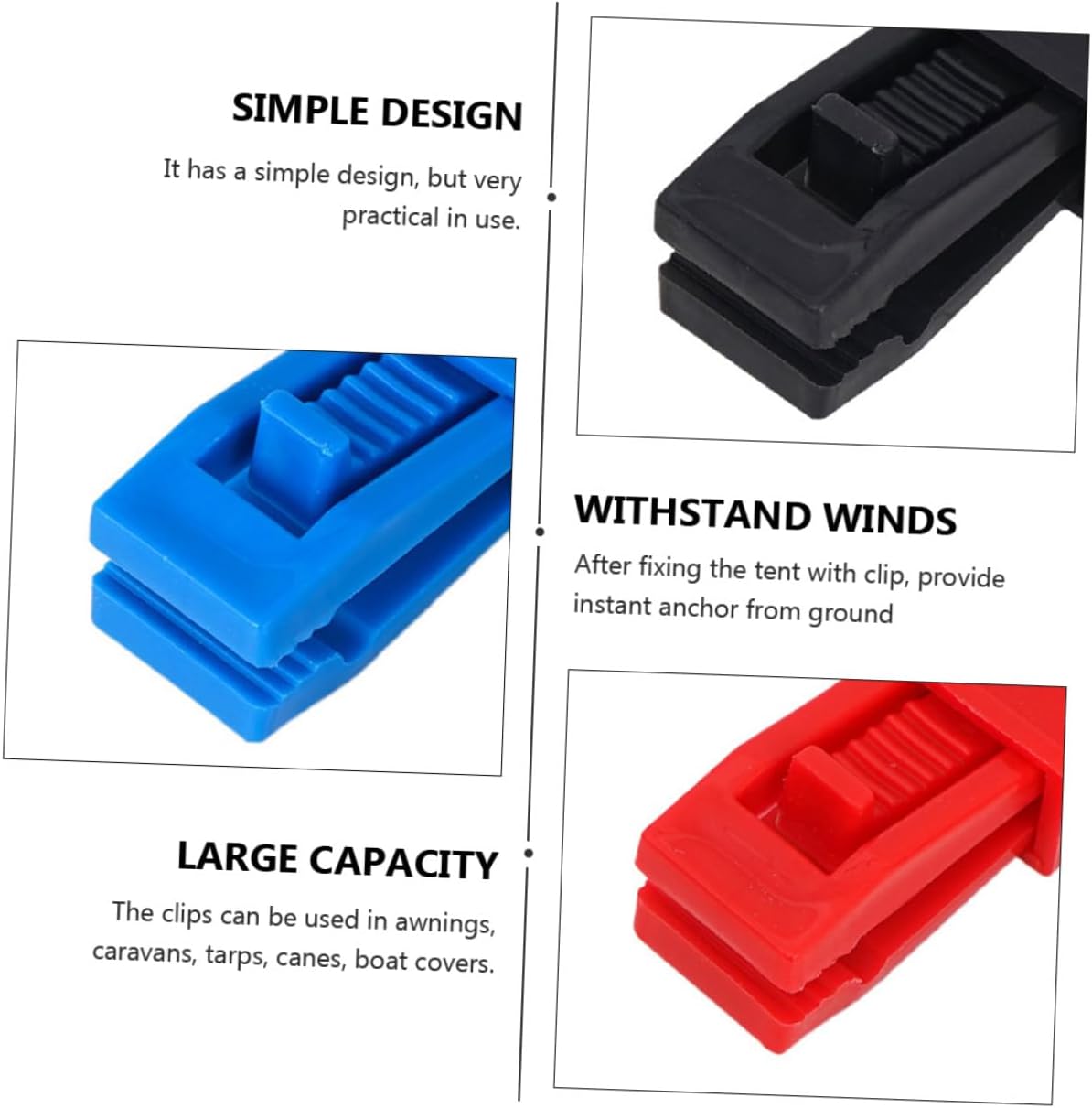 24pcs Outdoor Tent Clips Multifunctional Wind Rope Buckles Canopy Clips Windproof Fixing Clamps for Camping Awnings Caravans Boat Covers